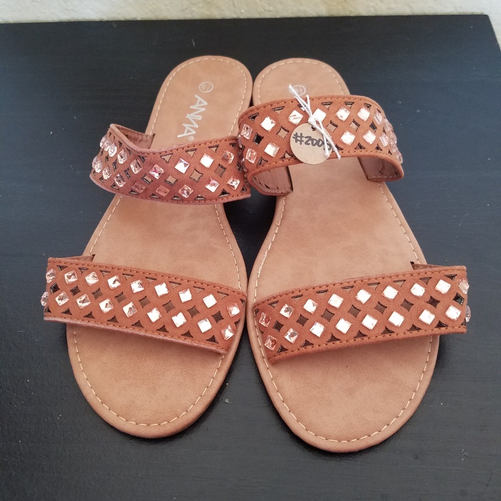 Tan Rhinestone Sandals - Picture 2 of 4